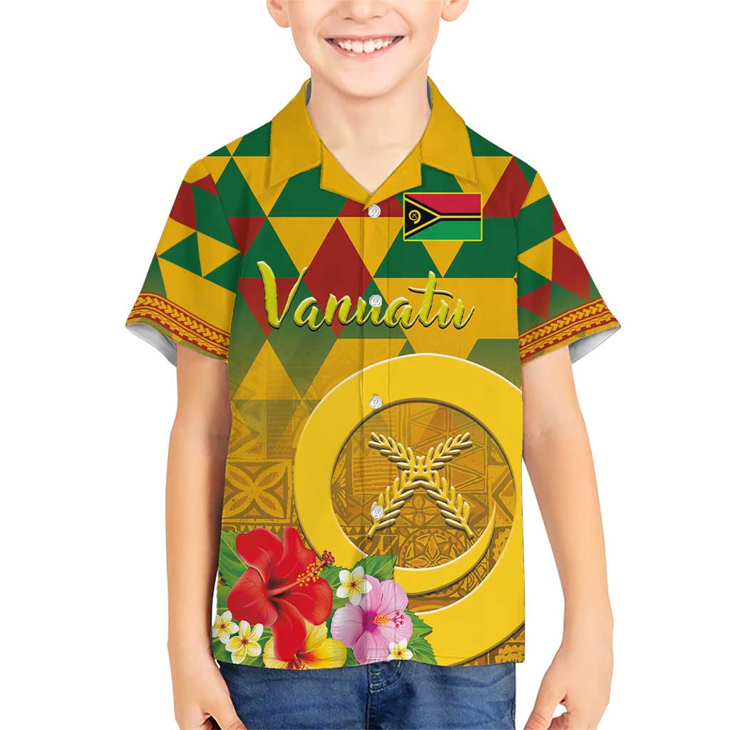 Melanesian Vanuatu Family Matching Short Sleeve Bodycon Dress and Hawaiian Shirt With Tapa Tribal Pattern and Triangle Geometric Tricolor LT03 Son's Shirt Yellow - Polynesian Pride