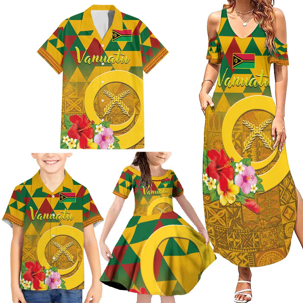 Melanesian Vanuatu Family Matching Summer Maxi Dress and Hawaiian Shirt With Tapa Tribal Pattern and Triangle Geometric Tricolor LT03 - Polynesian Pride