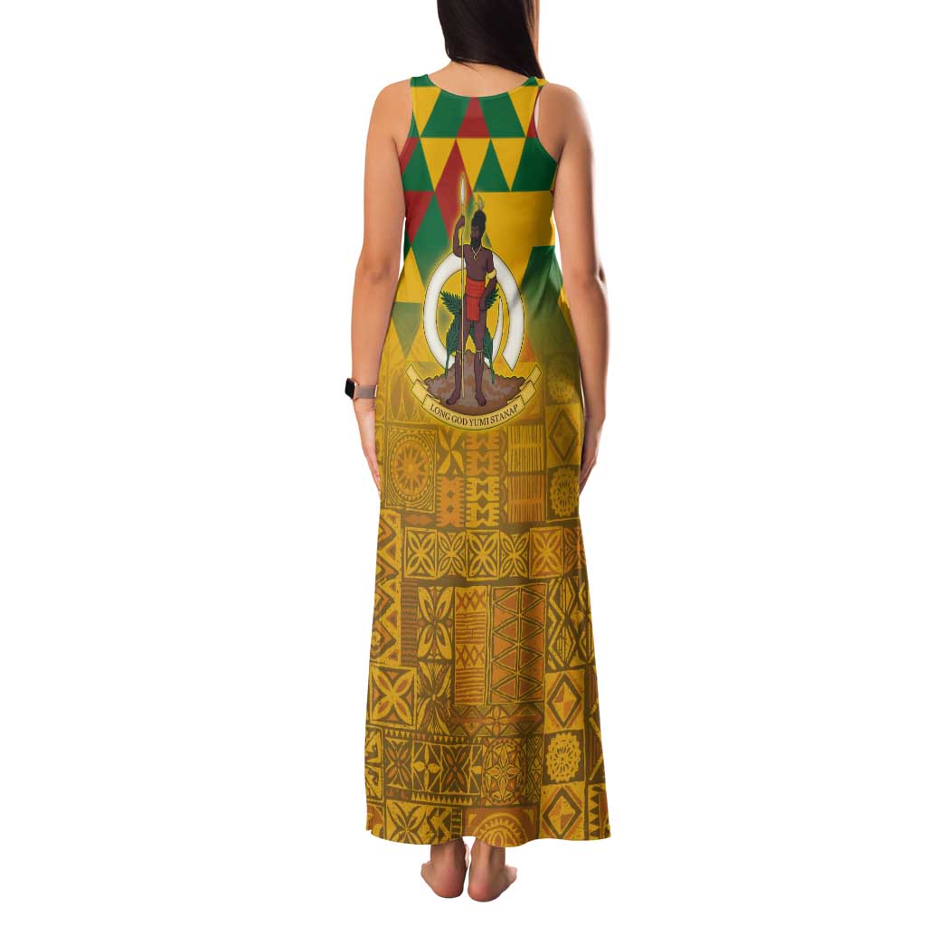 Melanesian Vanuatu Family Matching Tank Maxi Dress and Hawaiian Shirt With Tapa Tribal Pattern and Triangle Geometric Tricolor LT03 - Polynesian Pride