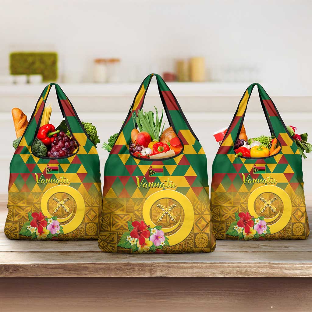 Melanesian Vanuatu Grocery Bag With Tapa Tribal Pattern and Triangle Geometric Tricolor - Polynesian Pride