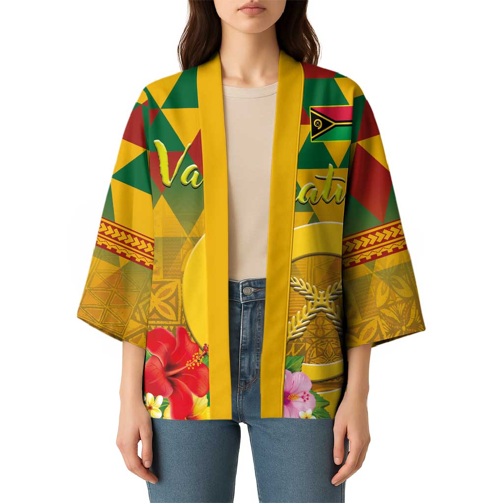 Melanesian Vanuatu Kimono With Tapa Tribal Pattern and Triangle Geometric Tricolor LT03 - Polynesian Pride