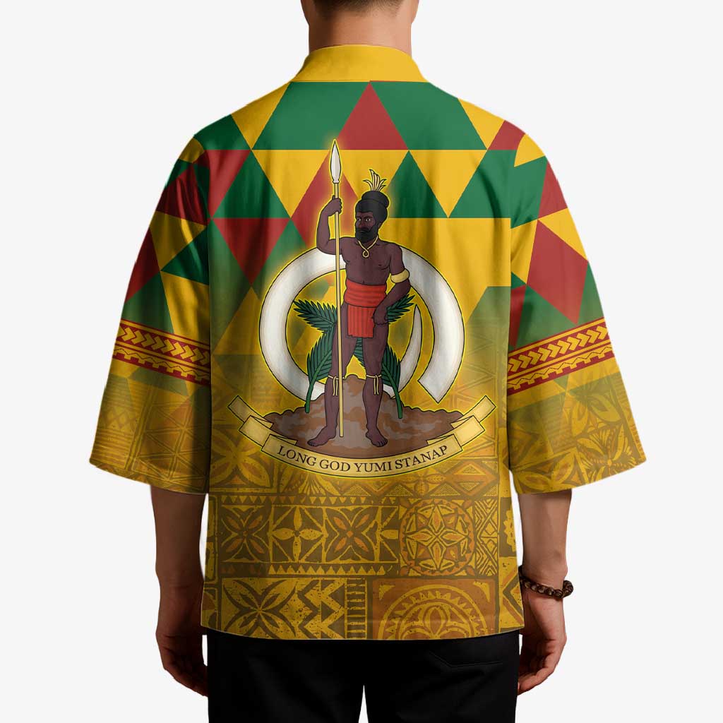 Melanesian Vanuatu Kimono With Tapa Tribal Pattern and Triangle Geometric Tricolor LT03 - Polynesian Pride