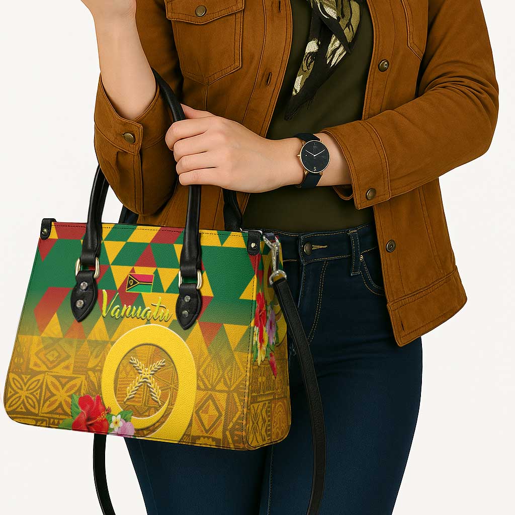 Melanesian Vanuatu Leather Bag With Tapa Tribal Pattern and Triangle Geometric Tricolor - Polynesian Pride