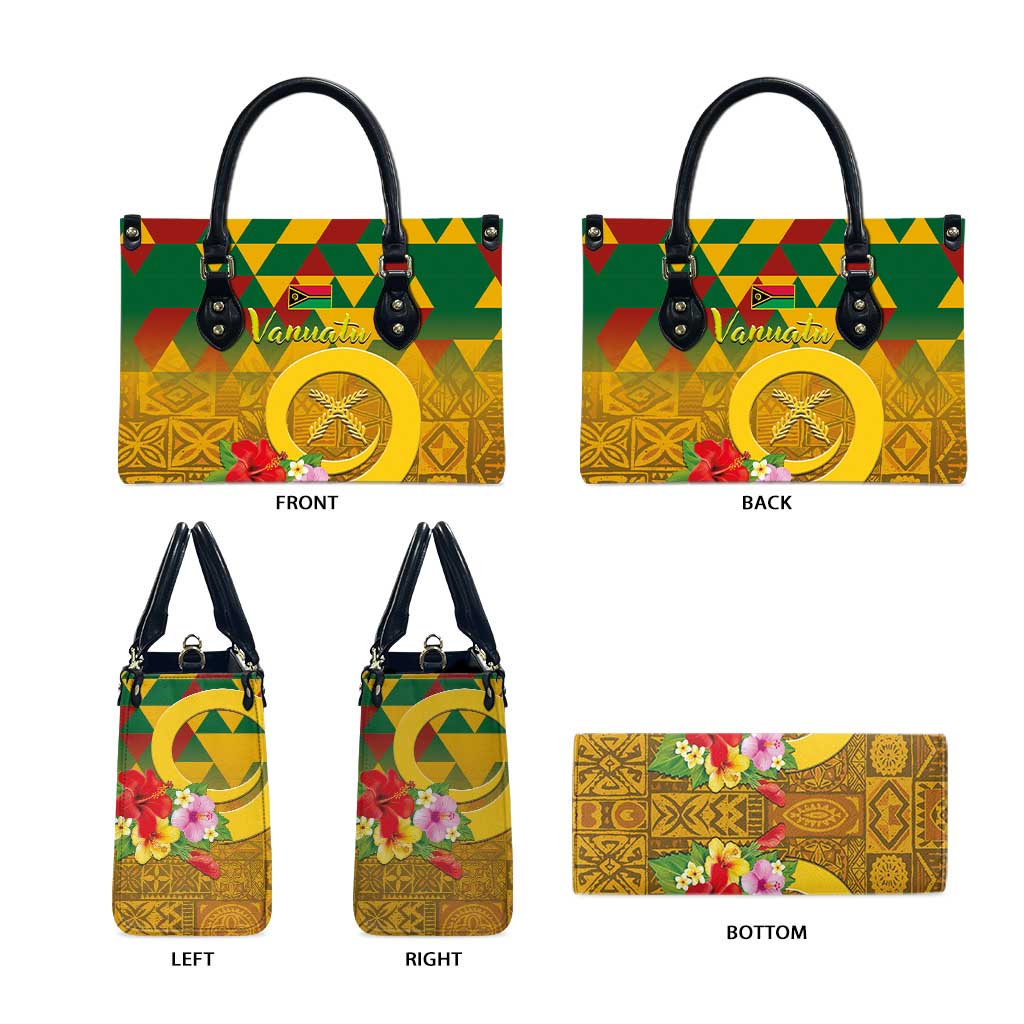 Melanesian Vanuatu Leather Bag With Tapa Tribal Pattern and Triangle Geometric Tricolor - Polynesian Pride