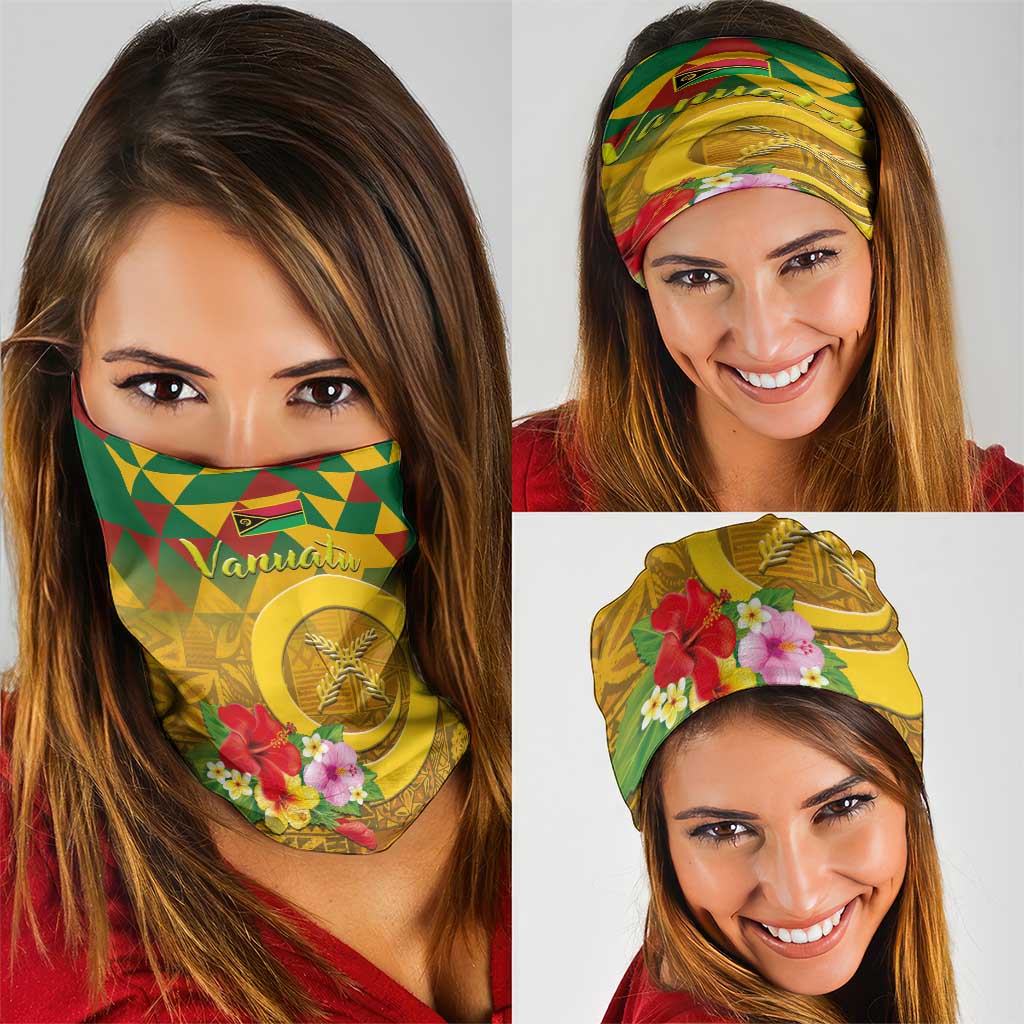 Melanesian Vanuatu Neck Gaiter With Tapa Tribal Pattern and Triangle Geometric Tricolor - Polynesian Pride