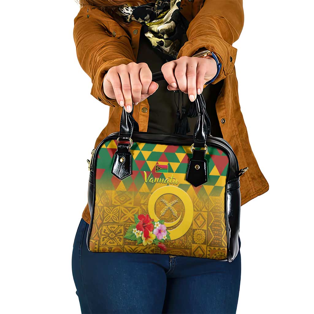 Melanesian Vanuatu Shoulder Handbag With Tapa Tribal Pattern and Triangle Geometric Tricolor - Polynesian Pride