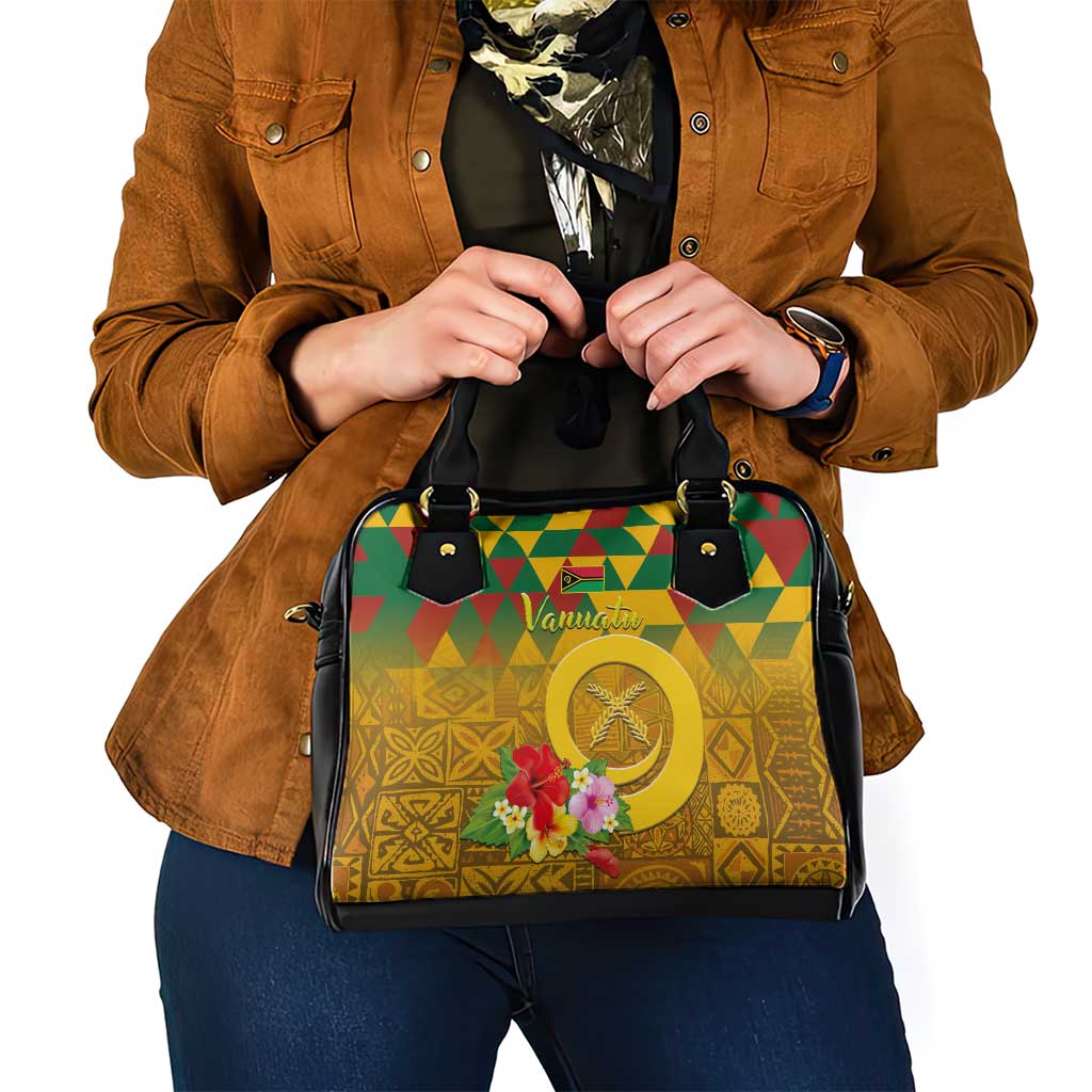 Melanesian Vanuatu Shoulder Handbag With Tapa Tribal Pattern and Triangle Geometric Tricolor - Polynesian Pride