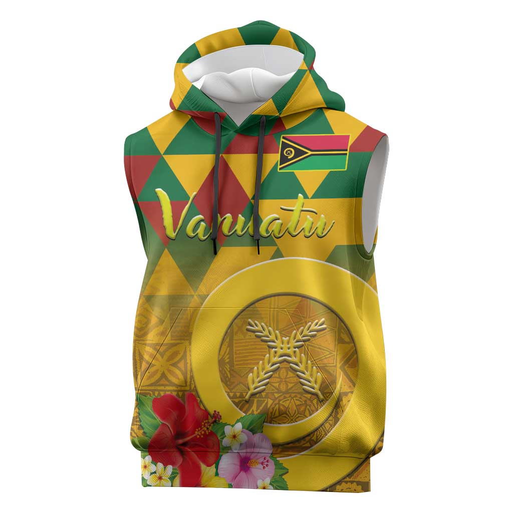 Melanesian Vanuatu Sleeveless Hoodie With Tapa Tribal Pattern and Triangle Geometric Tricolor - Polynesian Pride