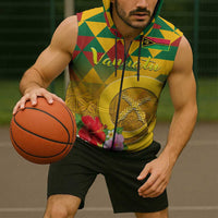 Melanesian Vanuatu Sleeveless Zip Hoodie With Tapa Tribal Pattern and Triangle Geometric Tricolor - Polynesian Pride