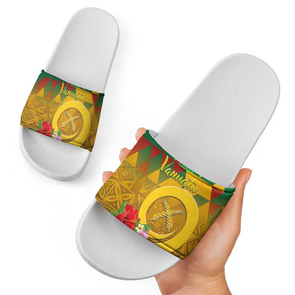 Melanesian Vanuatu Slide Sandals With Tapa Tribal Pattern and Triangle Geometric Tricolor - Polynesian Pride