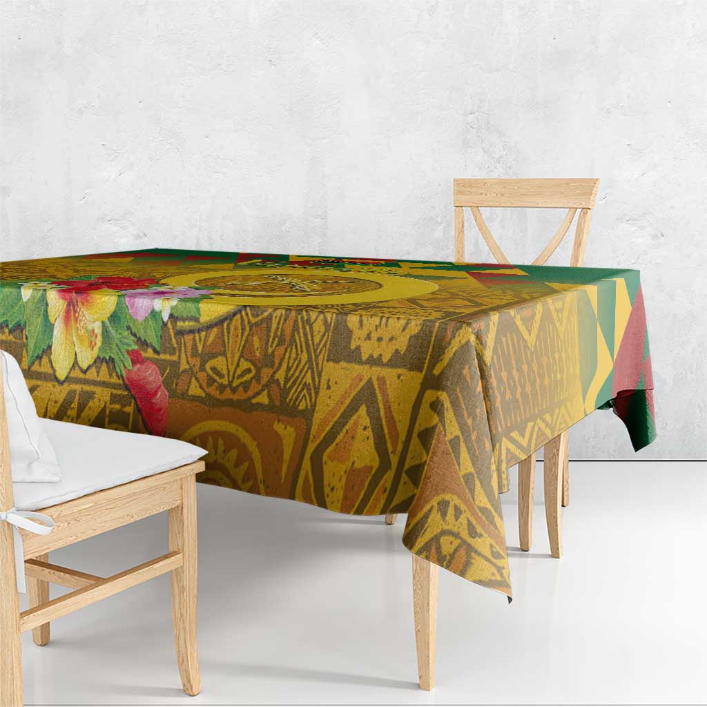 Melanesian Vanuatu Tablecloth With Tapa Tribal Pattern and Triangle Geometric Tricolor - Polynesian Pride