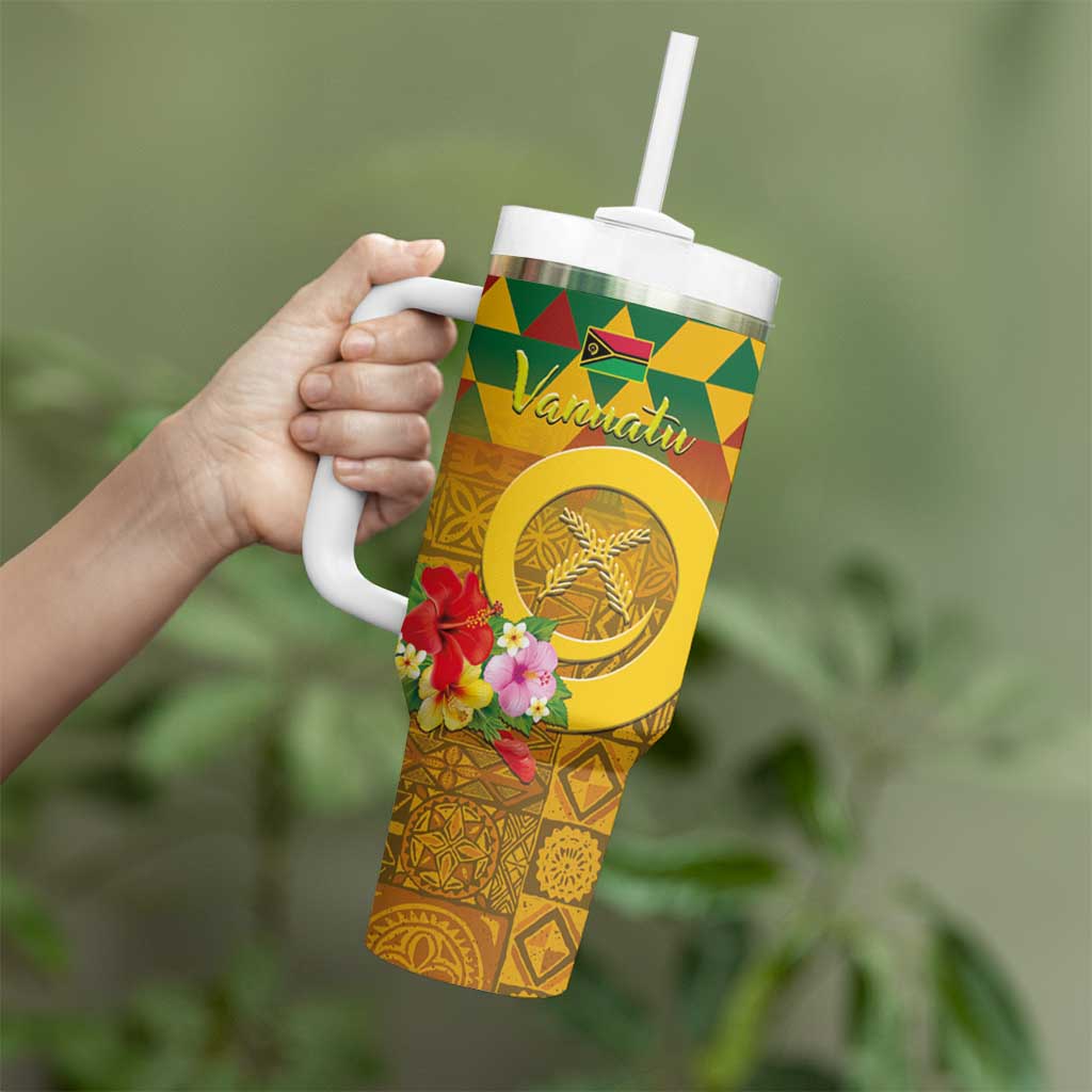 Melanesian Vanuatu Tumbler With Handle With Tapa Tribal Pattern and Triangle Geometric Tricolor - Polynesian Pride