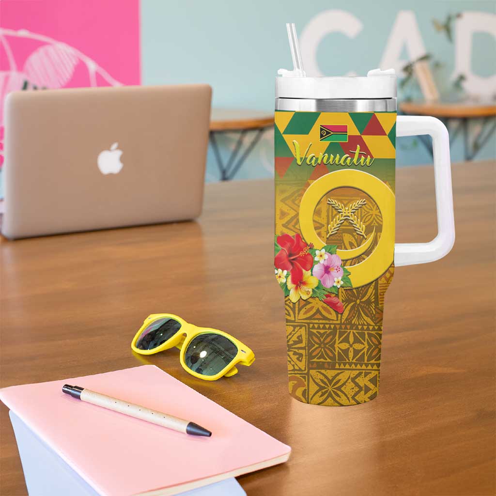 Melanesian Vanuatu Tumbler With Handle With Tapa Tribal Pattern and Triangle Geometric Tricolor - Polynesian Pride