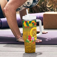 Melanesian Vanuatu Tumbler With Handle With Tapa Tribal Pattern and Triangle Geometric Tricolor - Polynesian Pride