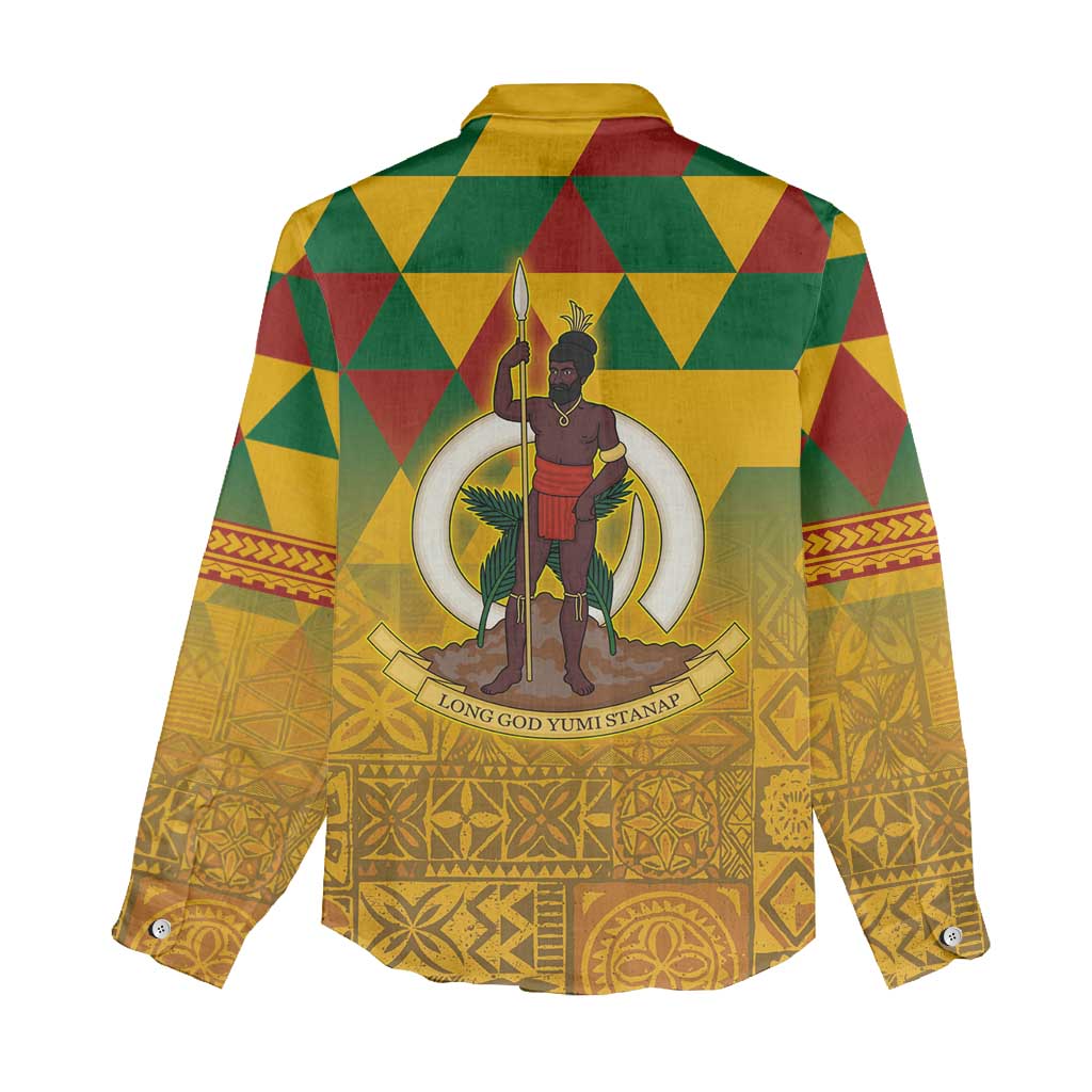 Melanesian Vanuatu Women Casual Shirt With Tapa Tribal Pattern and Triangle Geometric Tricolor - Polynesian Pride