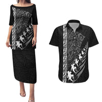 New Zealand Rugby Couples Matching Puletasi Dress and Hawaiian Shirt Haka Dance Tribal God Mask Maori Pattern LT03 Black - Polynesian Pride