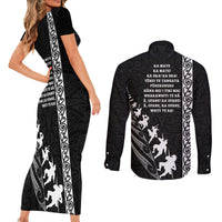 New Zealand Rugby Couples Matching Short Sleeve Bodycon Dress and Long Sleeve Button Shirts Haka Dance Tribal God Mask Maori Pattern LT03 - Polynesian Pride