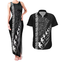 New Zealand Rugby Couples Matching Tank Maxi Dress and Hawaiian Shirt Haka Dance Tribal God Mask Maori Pattern LT03 Black - Polynesian Pride