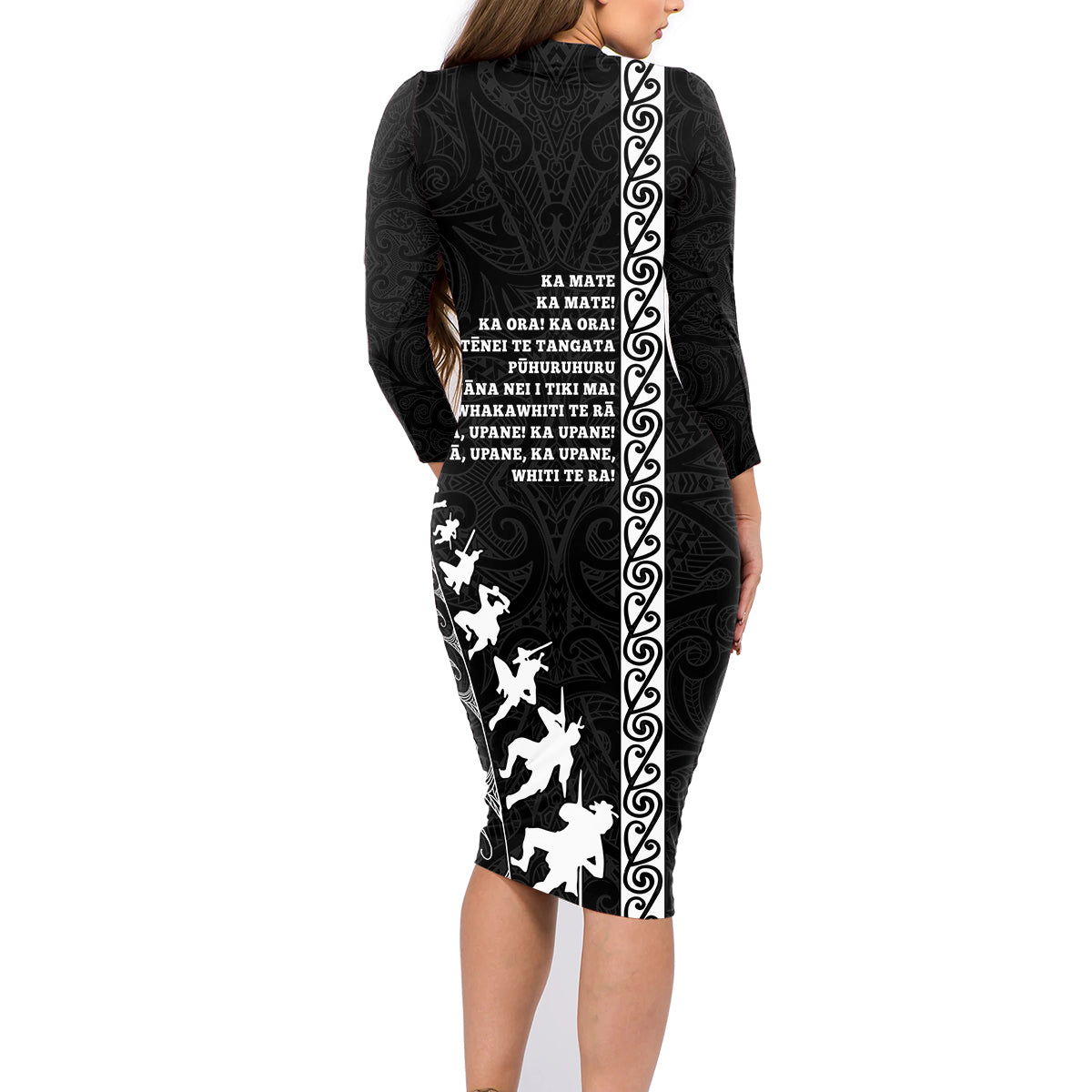 New Zealand Rugby Family Matching Long Sleeve Bodycon Dress and Hawaiian Shirt Haka Dance Tribal God Mask Maori Pattern LT03 - Polynesian Pride