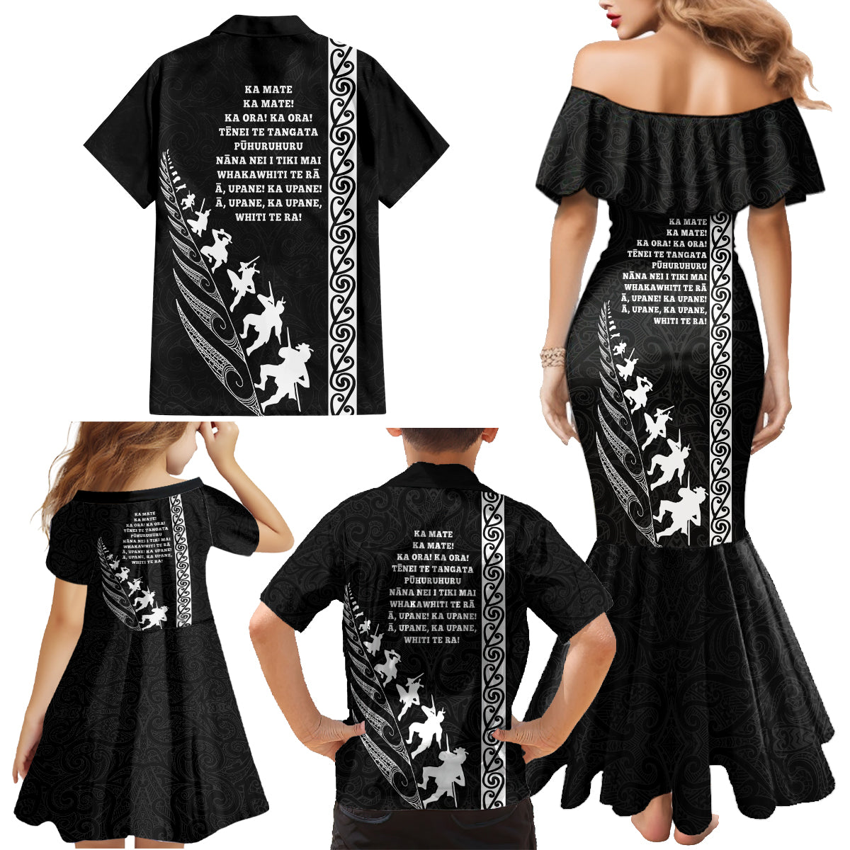 New Zealand Rugby Family Matching Mermaid Dress and Hawaiian Shirt Haka Dance Tribal God Mask Maori Pattern LT03 - Polynesian Pride