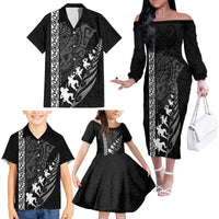 New Zealand Rugby Family Matching Off Shoulder Long Sleeve Dress and Hawaiian Shirt Haka Dance Tribal God Mask Maori Pattern LT03 - Polynesian Pride
