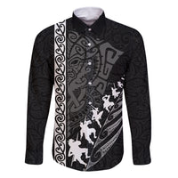 New Zealand Rugby Family Matching Off Shoulder Maxi Dress and Hawaiian Shirt Haka Dance Tribal God Mask Maori Pattern LT03 Dad's Shirt - Long Sleeve Black - Polynesian Pride