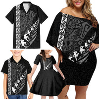 New Zealand Rugby Family Matching Off Shoulder Short Dress and Hawaiian Shirt Haka Dance Tribal God Mask Maori Pattern LT03 - Polynesian Pride