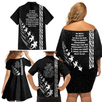 New Zealand Rugby Family Matching Off Shoulder Short Dress and Hawaiian Shirt Haka Dance Tribal God Mask Maori Pattern LT03 - Polynesian Pride