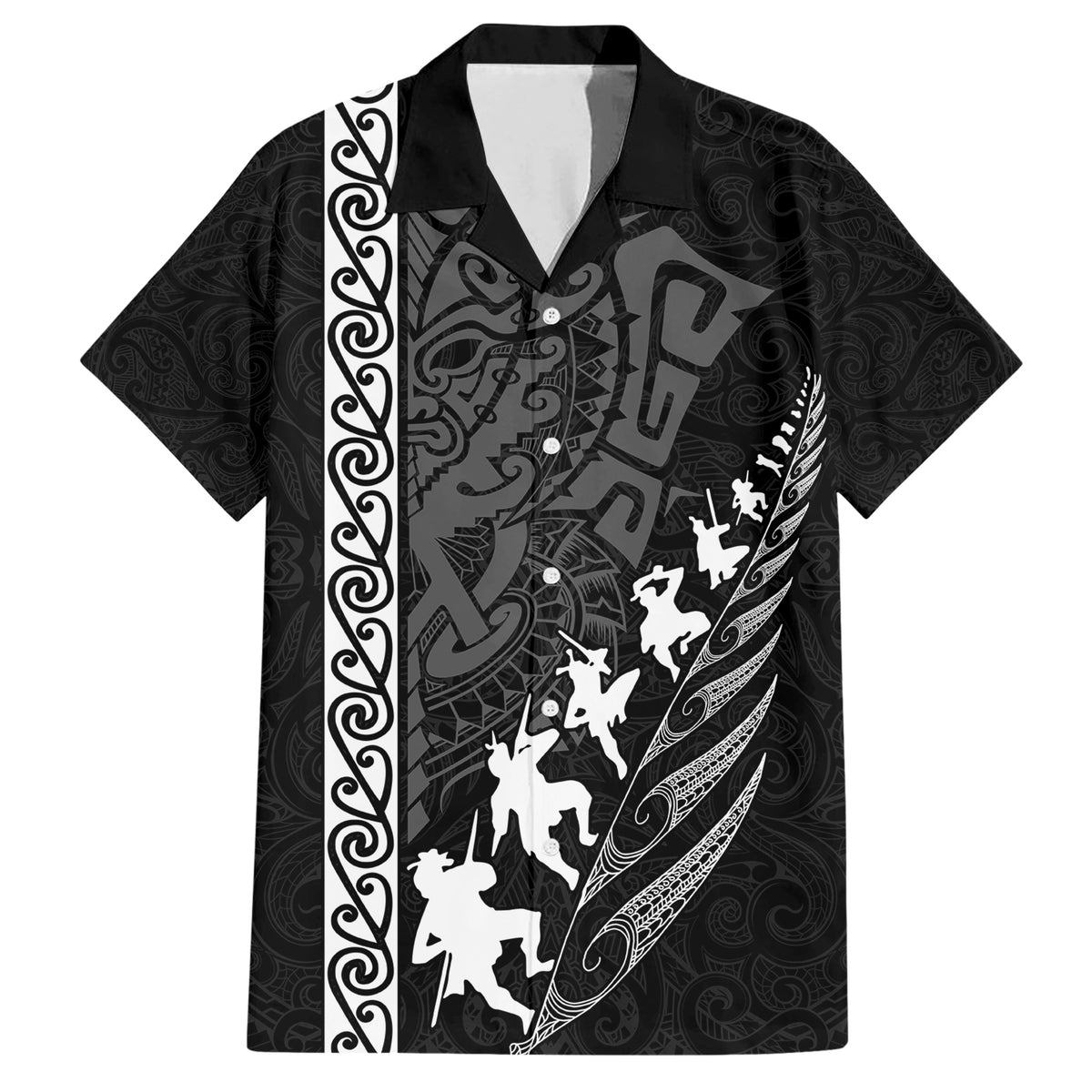 New Zealand Rugby Family Matching Short Sleeve Bodycon Dress and Hawaiian Shirt Haka Dance Tribal God Mask Maori Pattern LT03 Dad's Shirt - Short Sleeve Black - Polynesian Pride