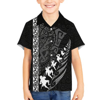 New Zealand Rugby Family Matching Short Sleeve Bodycon Dress and Hawaiian Shirt Haka Dance Tribal God Mask Maori Pattern LT03 Son's Shirt Black - Polynesian Pride