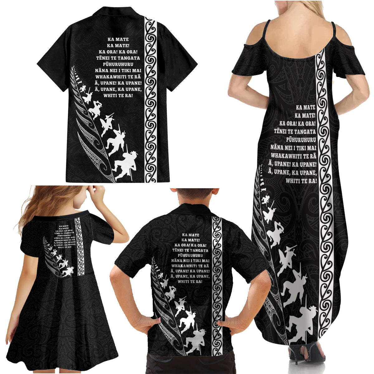 New Zealand Rugby Family Matching Summer Maxi Dress and Hawaiian Shirt Haka Dance Tribal God Mask Maori Pattern LT03 - Polynesian Pride
