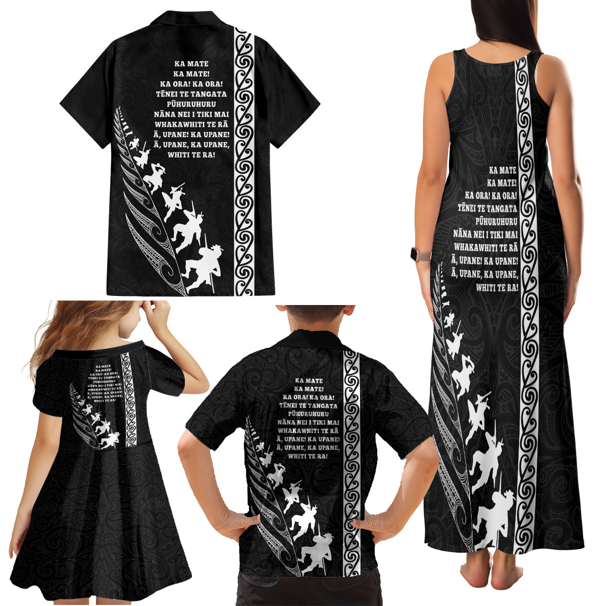 New Zealand Rugby Family Matching Tank Maxi Dress and Hawaiian Shirt Haka Dance Tribal God Mask Maori Pattern LT03 - Polynesian Pride