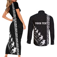 Custom New Zealand Rugby Couples Matching Short Sleeve Bodycon Dress and Long Sleeve Button Shirts Haka Dance Tribal God Mask Maori Pattern LT03 - Polynesian Pride
