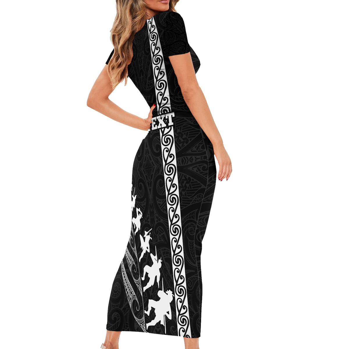 Custom New Zealand Rugby Family Matching Short Sleeve Bodycon Dress and Hawaiian Shirt Haka Dance Tribal God Mask Maori Pattern LT03 - Polynesian Pride