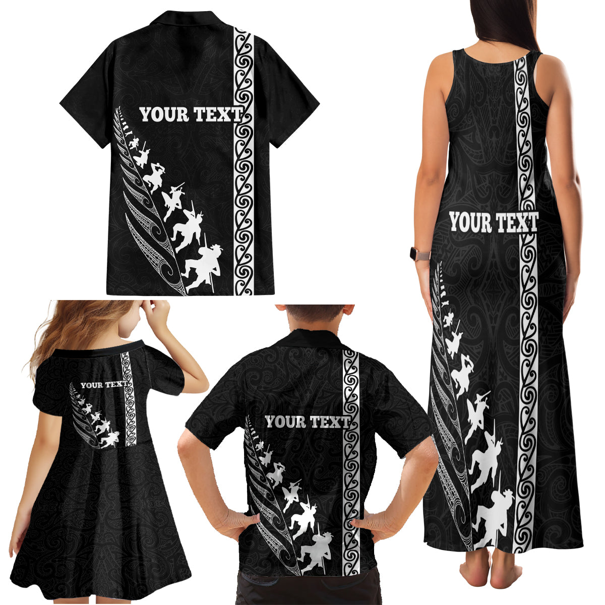 Custom New Zealand Rugby Family Matching Tank Maxi Dress and Hawaiian Shirt Haka Dance Tribal God Mask Maori Pattern LT03 - Polynesian Pride