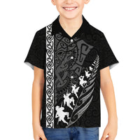 Custom New Zealand Rugby Family Matching Tank Maxi Dress and Hawaiian Shirt Haka Dance Tribal God Mask Maori Pattern LT03 Son's Shirt Black - Polynesian Pride