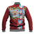 Merry Christmas Baseball Jacket Funny Santa Claus Cards Photo and Polynesian Pattern Red Color