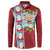 Merry Christmas Button Sweatshirt Funny Santa Claus Cards Photo and Polynesian Pattern Red Color