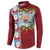 Merry Christmas Button Sweatshirt Funny Santa Claus Cards Photo and Polynesian Pattern Red Color