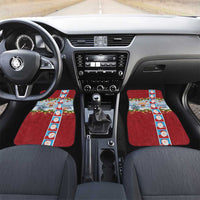 Merry Christmas Car Mats Funny Santa Claus Cards Photo and Polynesian Pattern Red Color
