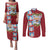 Merry Christmas Couples Matching Puletasi and Long Sleeve Button Shirt Funny Santa Claus Cards Photo and Polynesian Pattern Red Color