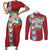 Merry Christmas Couples Matching Short Sleeve Bodycon Dress and Long Sleeve Button Shirt Funny Santa Claus Cards Photo and Polynesian Pattern Red Color