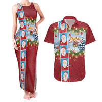 Merry Christmas Couples Matching Tank Maxi Dress and Hawaiian Shirt Funny Santa Claus Cards Photo and Polynesian Pattern Red Color LT03 Red - Polynesian Pride