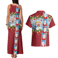 Merry Christmas Couples Matching Tank Maxi Dress and Hawaiian Shirt Funny Santa Claus Cards Photo and Polynesian Pattern Red Color LT03 - Polynesian Pride