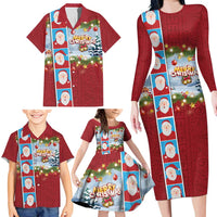 Merry Christmas Family Matching Long Sleeve Bodycon Dress and Hawaiian Shirt Funny Santa Claus Cards Photo and Polynesian Pattern Red Color LT03 - Polynesian Pride