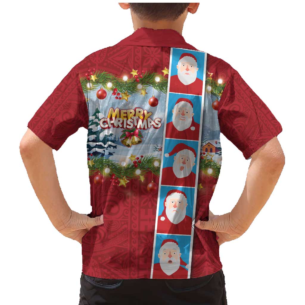 Merry Christmas Family Matching Mermaid Dress and Hawaiian Shirt Funny Santa Claus Cards Photo and Polynesian Pattern Red Color LT03 - Polynesian Pride