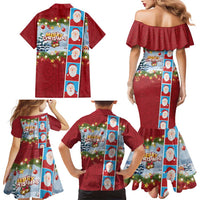 Merry Christmas Family Matching Mermaid Dress and Hawaiian Shirt Funny Santa Claus Cards Photo and Polynesian Pattern Red Color LT03 - Polynesian Pride