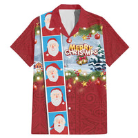 Merry Christmas Family Matching Mermaid Dress and Hawaiian Shirt Funny Santa Claus Cards Photo and Polynesian Pattern Red Color LT03 Dad's Shirt - Short Sleeve Red - Polynesian Pride