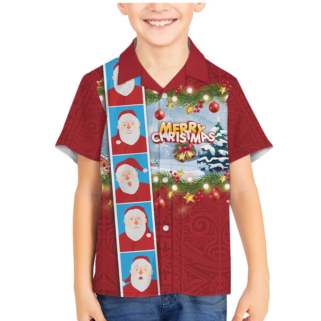 Merry Christmas Family Matching Mermaid Dress and Hawaiian Shirt Funny Santa Claus Cards Photo and Polynesian Pattern Red Color LT03 Son's Shirt Red - Polynesian Pride