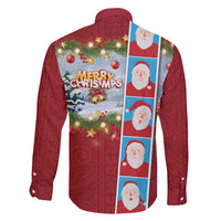Merry Christmas Family Matching Off The Shoulder Long Sleeve Dress and Hawaiian Shirt Funny Santa Claus Cards Photo and Polynesian Pattern Red Color LT03 - Polynesian Pride